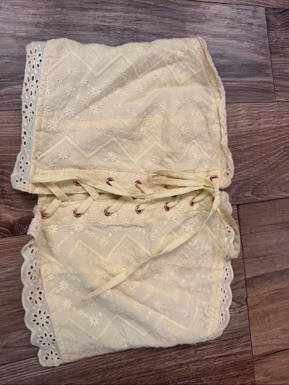 Forever 21 Pale Yellow Eyelet Lace-Up Crop Top
